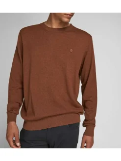 Pull RAY brique en coton biologique unie coupe droite col rond