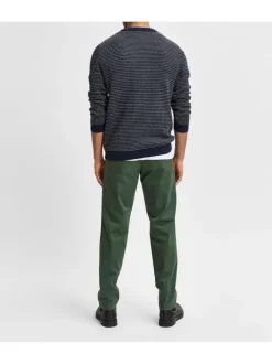 Pull rayé gris et marine en coton biologique coupe droite col rond