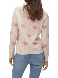Pull rose coupe ajustée pourvu d'un col ras de cou et de manches longues