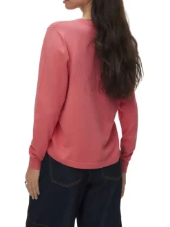 Pull rose à coupe ajustée pourvu d'un col rond et de manches longues