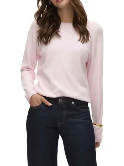 Pull rose pourvu d'un large col rond côtelé et de manches longues