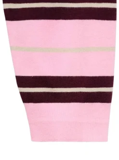Pull rose rayé en maille fine avec une coupe ample et un col polo boutonné