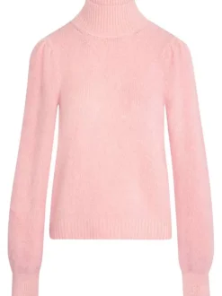 Pull rose uni pourvu d'un col montant et de manches longues