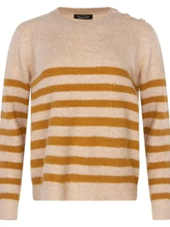 Pull rose uni, rayures couleur bronze, ample, à col rond et à manches longues