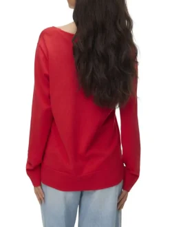 Pull rouge à coupe ajustée pourvu d'un col v et de manches longues