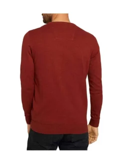 Pull rouge en coton uni coupe droite col rond