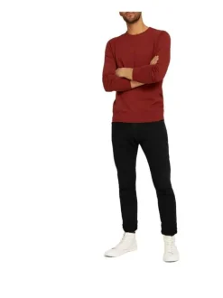 Pull rouge en coton uni coupe droite col rond