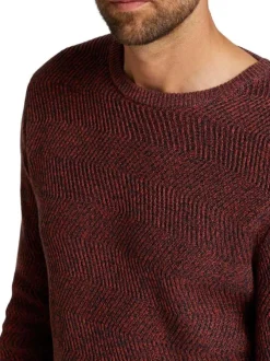 Pull rouge en coton uni coupe slim col rond