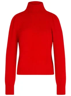 Pull rouge en maille tricotée pourvu d'un col montant et de manches longues