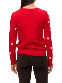 Pull rouge à motif cerf de Noël droit à col rond et manches longues avec pompon