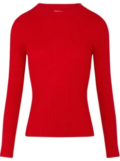 Pull rouge uni avec une coupe ajustée, à manches longues et zip sur l'épaule