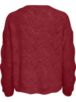 Pull rouge uni avec une coupe droite à col rond et des manches longues