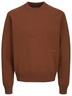 Pull rouille en maille piquée à coupe droite et à col rond en bord-côte