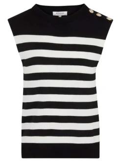 Pull sans manches noir rayé en maille à coupe droite et à col rond