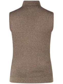 Pull Toria Lurex bronze uni ajusté à col montant et sans manches