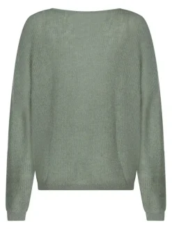 Pull vert d'eau uni avec une coupe droite à col v et des manches longues