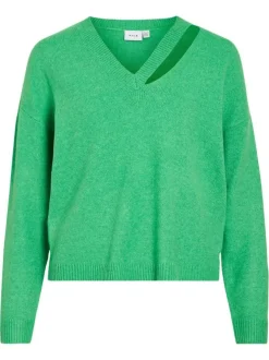 Pull vert uni avec une coupe droite et des manches longues
