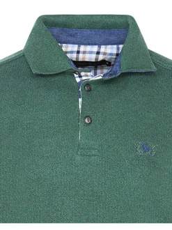 Pull vert uni Grande Taille coupe droite col polo et à manches longues