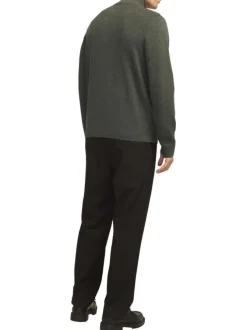Pull zippé en coton biologique mélangé kaki chiné avec un col montant
