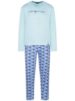 Pyjama bleu à motifs en coton