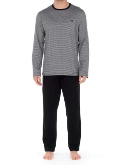 Pyjama Canoubiers noir en coton fantaisie coupe régular col rond
