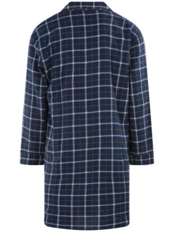Pyjama chemise de nuit coton marine à carreaux à coupe droite et un col à revers