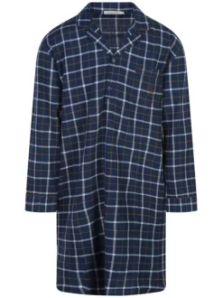Pyjama chemise de nuit coton marine à carreaux à coupe droite et un col à revers