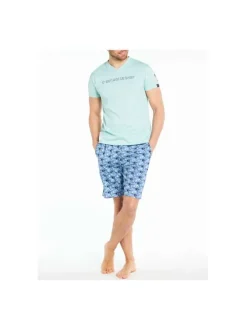 Pyjama court bleu ciel en coton coupe droite