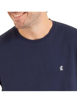 Pyjama court en coton biologique marine imprimé avec coupe droite et col rond