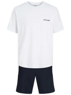 Pyjama court en coton blanc pourvu du logo de la marque sur la poitrine