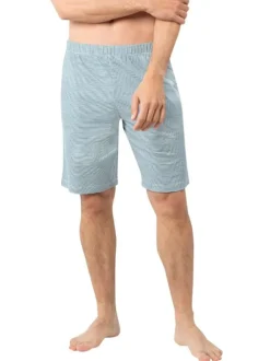 Pyjama court en coton bleu clair à rayures avec un col tunisien