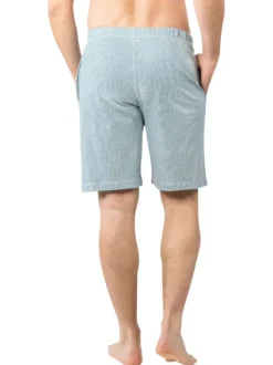 Pyjama court en coton bleu clair à rayures avec un col tunisien