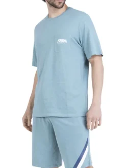 Pyjama court en coton bleu clair uni pourvu d'une coupe droite