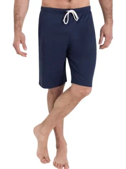 Pyjama court en coton bleu marine à imprimé végétal avec col rond et logo blanc