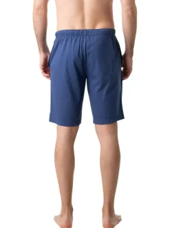 Pyjama court en coton bleu marine à minis motifs avec un col rond