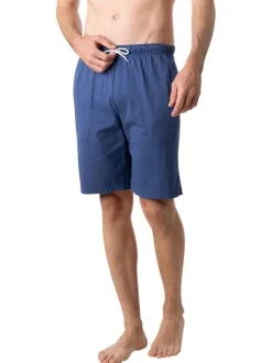 Pyjama court en coton bleu marine à minis motifs avec un col rond