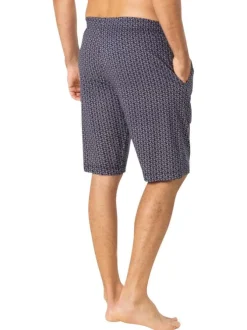 Pyjama court en coton bleu marine à petits motifs avec un col v