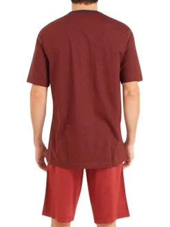 Pyjama court en coton bordeaux imprimé avec une coupe droite et un col V