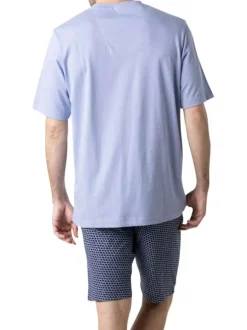 Pyjama court en coton marine à motifs pourvu du logo imprimé