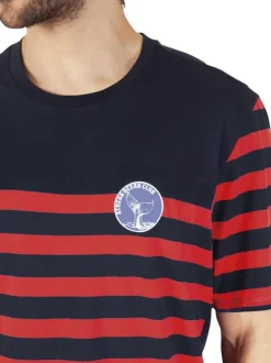 Pyjama court en coton marine à rayures pourvu d'une coupe droite