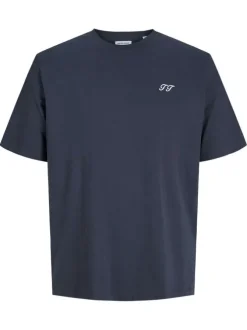 Pyjama court en coton marine uni avec une coupe droite et un col rond