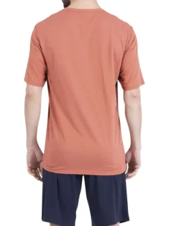 Pyjama court en coton orange uni pourvu d'une coupe droite et d'un col tunisien