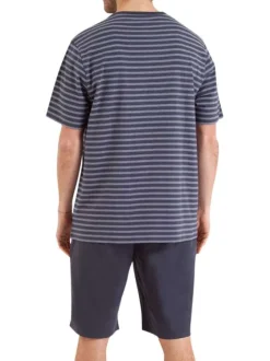 Pyjama court en coton parme rayé avec une coupe droite et un col rond