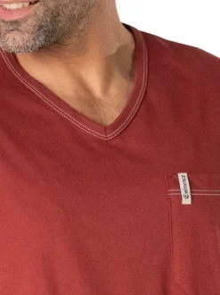 Pyjama court en coton rouge brique à petits motifs avec un col v
