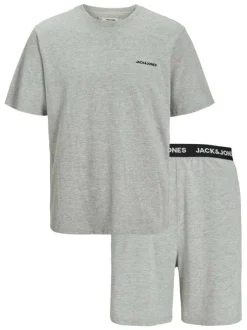 Pyjama court gris uni avec une coupe droite et une taille élastiquée
