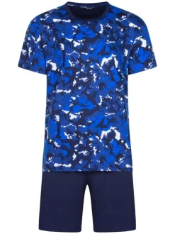 Pyjama court Madrague marine à motif camouflage en coton col rond