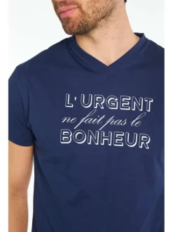 Pyjama court marine en coton coupe droite