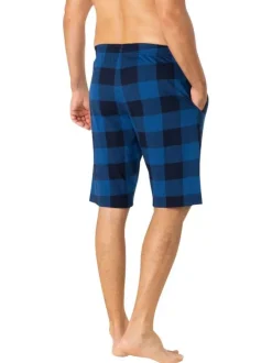 Pyjama en coton bleu à carreaux avec un col tunisien et des manches courtes