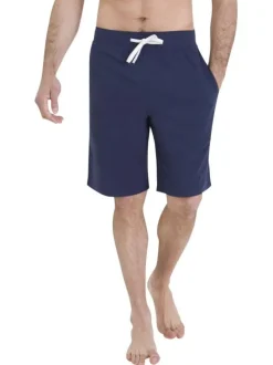 Pyjama en coton bleu marine et jaune pourvu de manches courtes