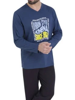 Pyjama en coton bleu marine imprimé et pourvu de manches longues